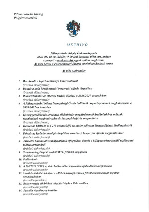Meghívó Képviselő-testületi ülésre - 2026.08.10. 9:00