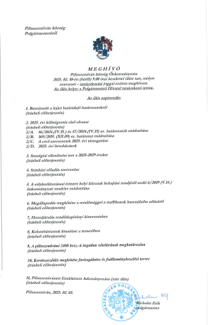 Meghívó testületi ülésre - 2025. február 10. 9:00