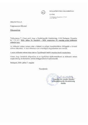 Budakörnyéki Járásbíróság - ítélkezési szünet