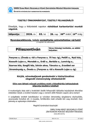DMRV Zrt. értesítése: 2026. március 26-án vízhiány várható