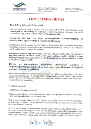 Figyelemfelhívás NEM lakossági felhasználók részére - Daköv Kft.