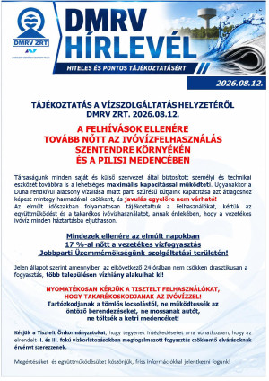 Továbbra is fokozott víztakarékosságra kéri a felhasználókat a DMRV Zrt.!
