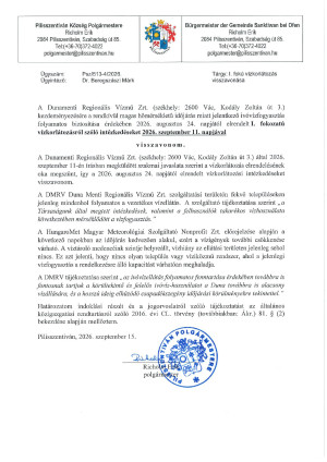 Tájékoztatás az I. fokú vízkorlátozás megszüntetéséről