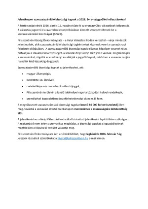 Jelentkezzen szavazatszámláló bizottsági tagnak a 2026. évi országgyűlési választásokra!