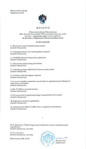 Meghívó testületi ülésre - 2024. december 16. 9:00