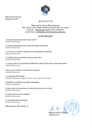 Meghívó testületi ülésre - 2023. június 19. 9:00