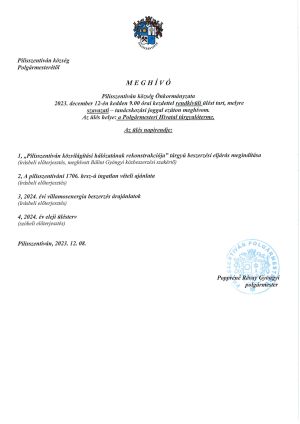 Meghívó testületi ülésre - 2023. december 12. 9:00