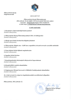  Meghívó testületi ülésre - 2024. február 26. 9:30