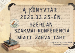 A Községi Könyvtár 2026. március 25-én zárva tart.